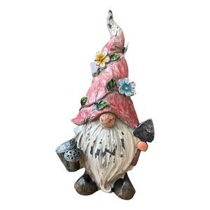NWT The Spring Shop Distressed Garden Wood Forest Gnome With Watering Can